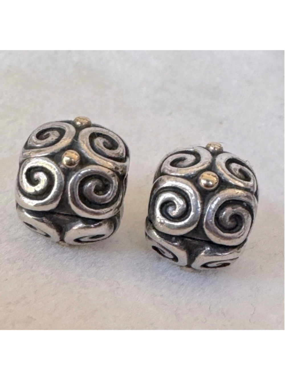 Pair Pandora Silver & 14k Gold Two Tone Elemental Flow Clips Charms